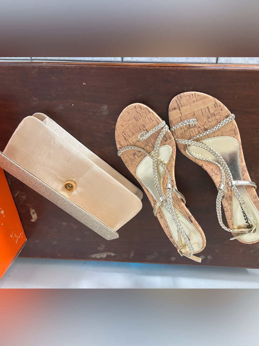 Classified Gold Kitten Heels with Matching Clutch